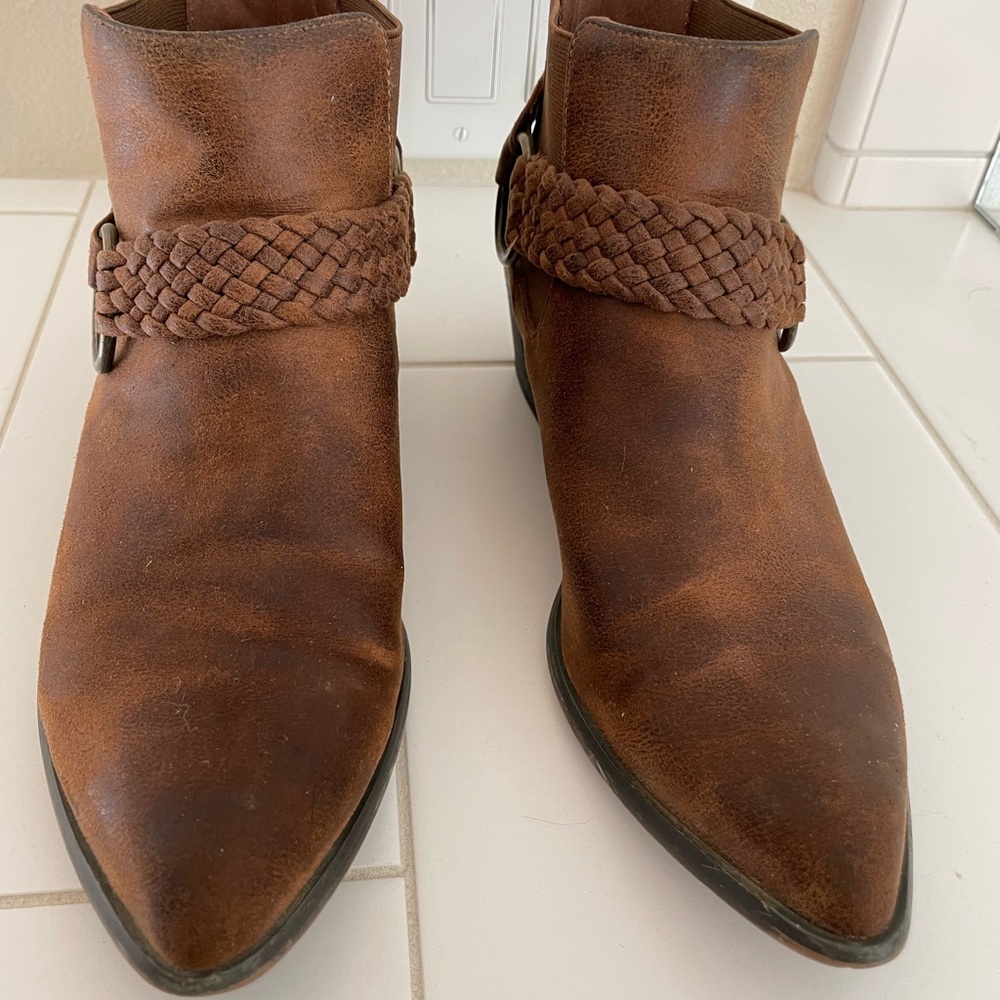 Qupid Brown Vegan Leather Ankle Boots